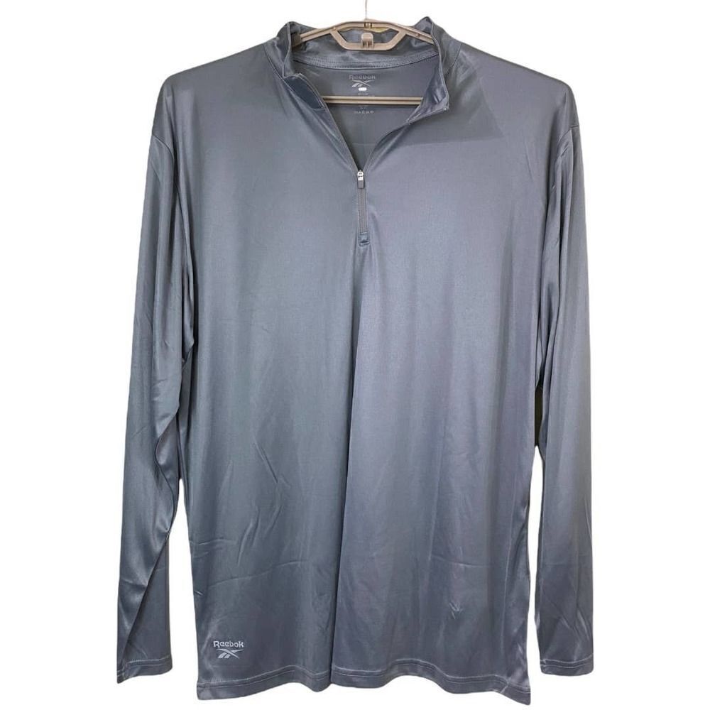 Mens Reebok Silver Gray 1/4 Zip Long Sleeve Active Top Size XL